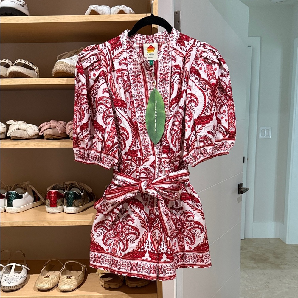 FARM Rio Off-White and Red Tropical Romper NEW with Tag
